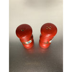Vintage Round Wood Salt & Pepper Shakers Red w/Handpainted Floral Design