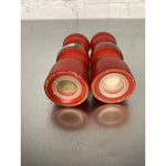 Vintage Round Wood Salt & Pepper Shakers Red w/Handpainted Floral Design