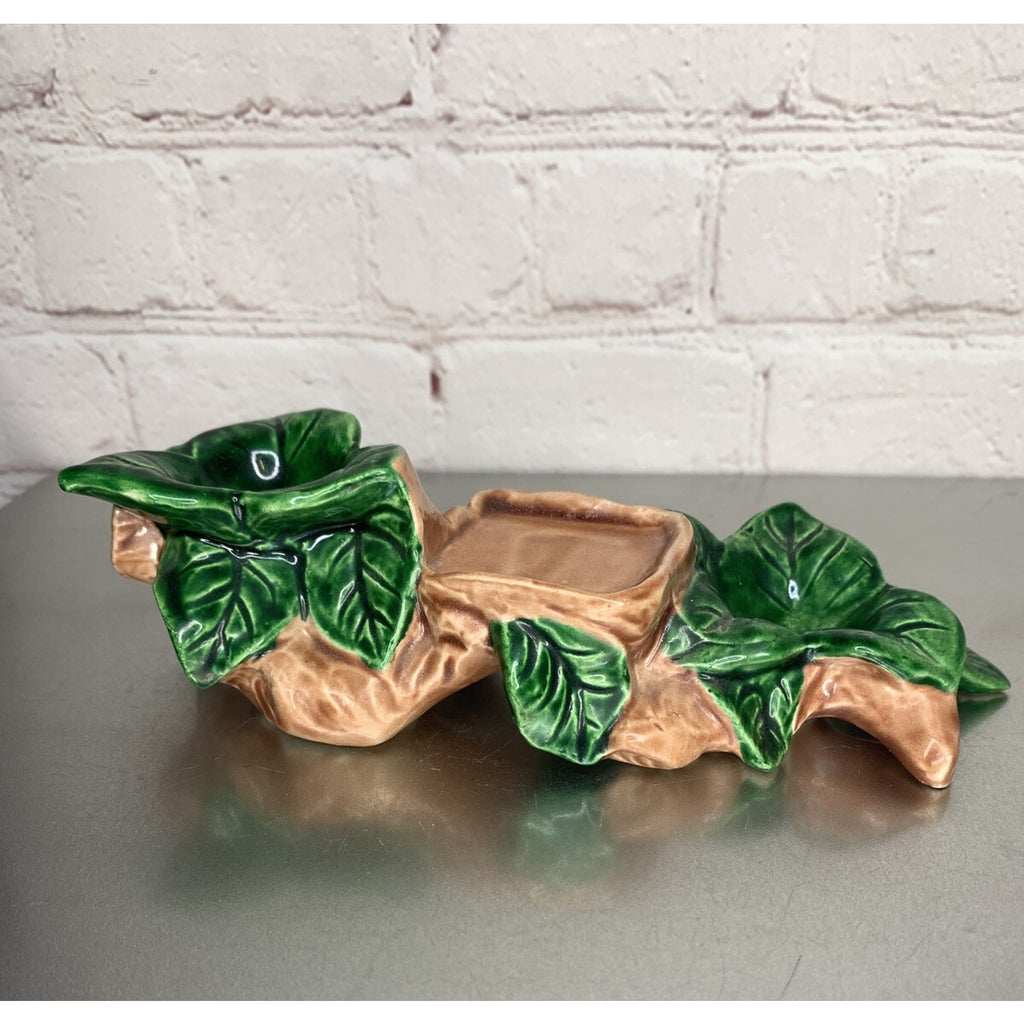 Vintage Tree & Leaf Caddy Holder Stand For Salt Pepper Shakers Condiment Ceramic