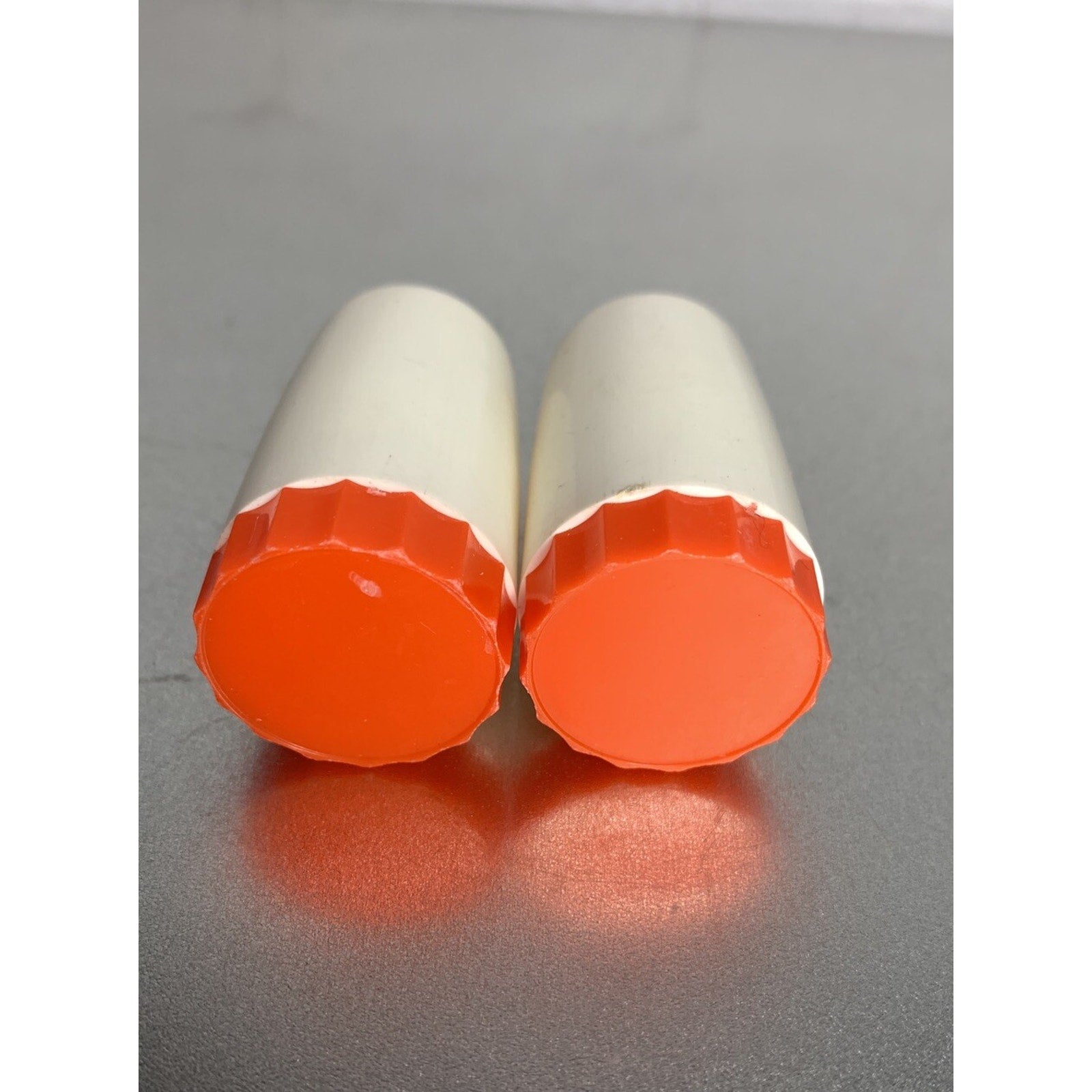Vintage Retro Column Pillar Salt & Pepper Shakers White Red Plastic