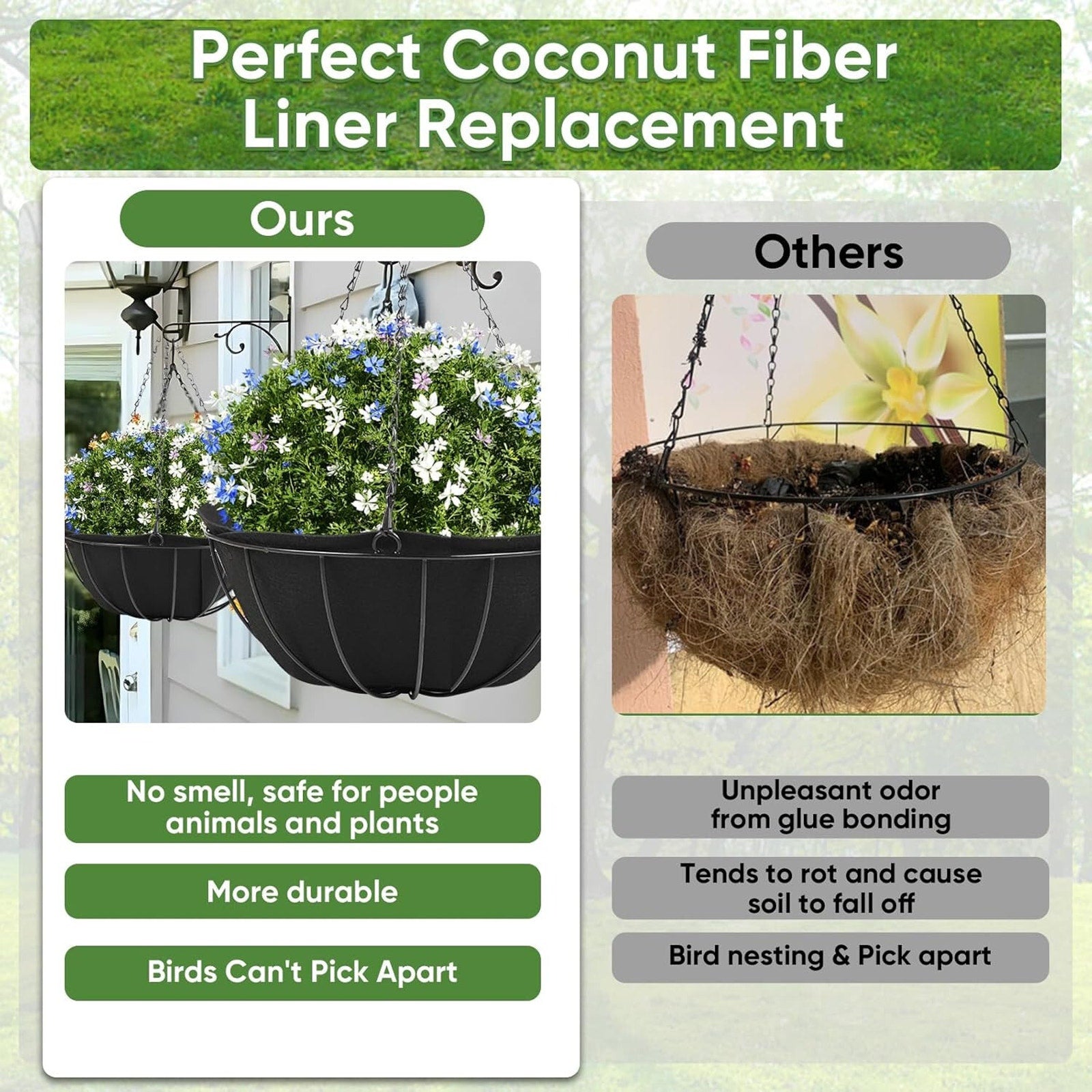Hanging Planter Basket Liners 4 Pack 14" Round Fabric Liners w/Snaps Woven Black