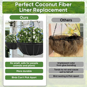 Hanging Planter Basket Liners 4 Pack 14" Round Fabric Liners w/Snaps Woven Black