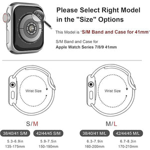 Sport Silicone Band and Case with Screen Protector for Apple Watch Series 9, 8, 7, 6, SE, 5, 4