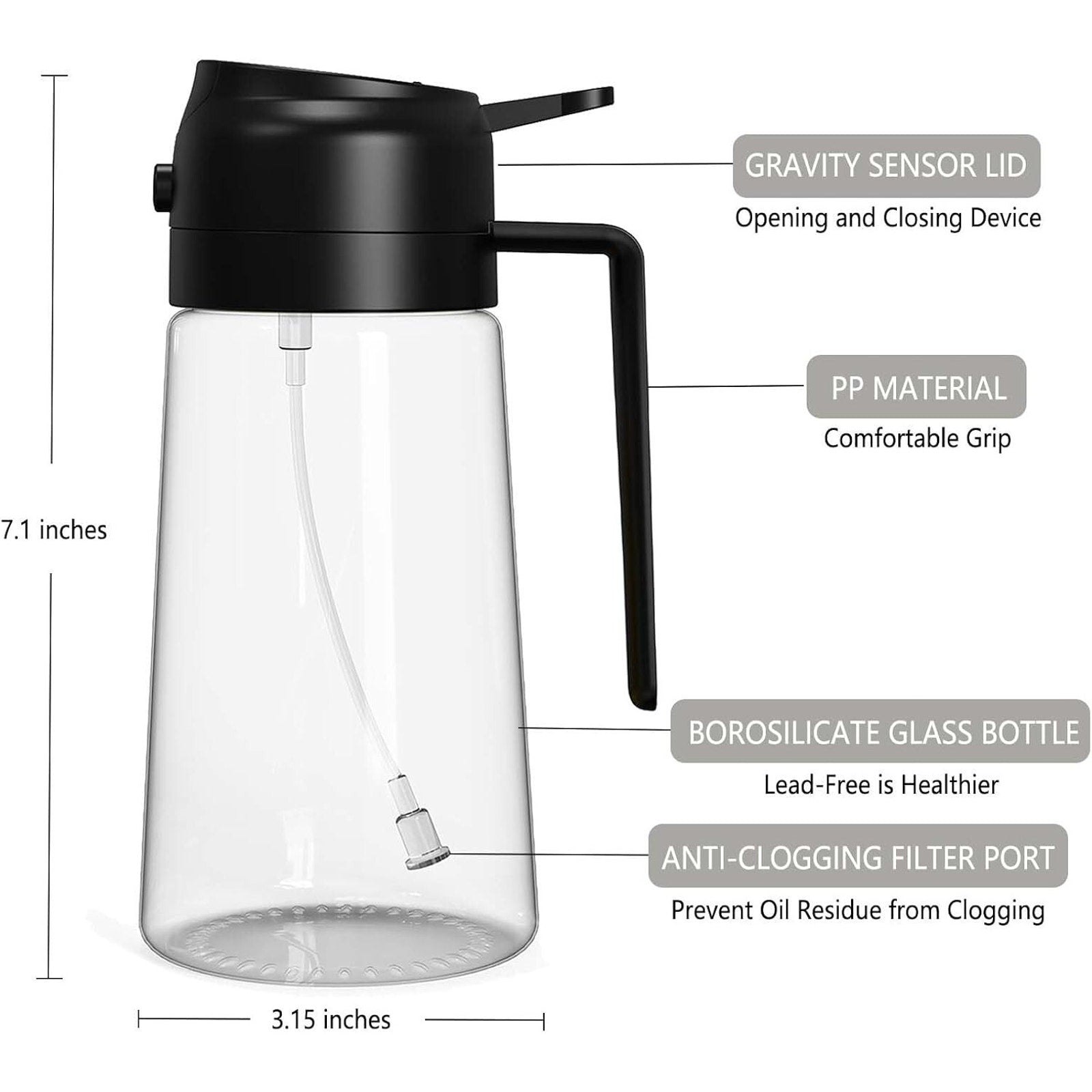 16oz Glass Olive Oil Sprayer - 2 in 1 Spray & Pour Olive Oil Dispenser w/Labels