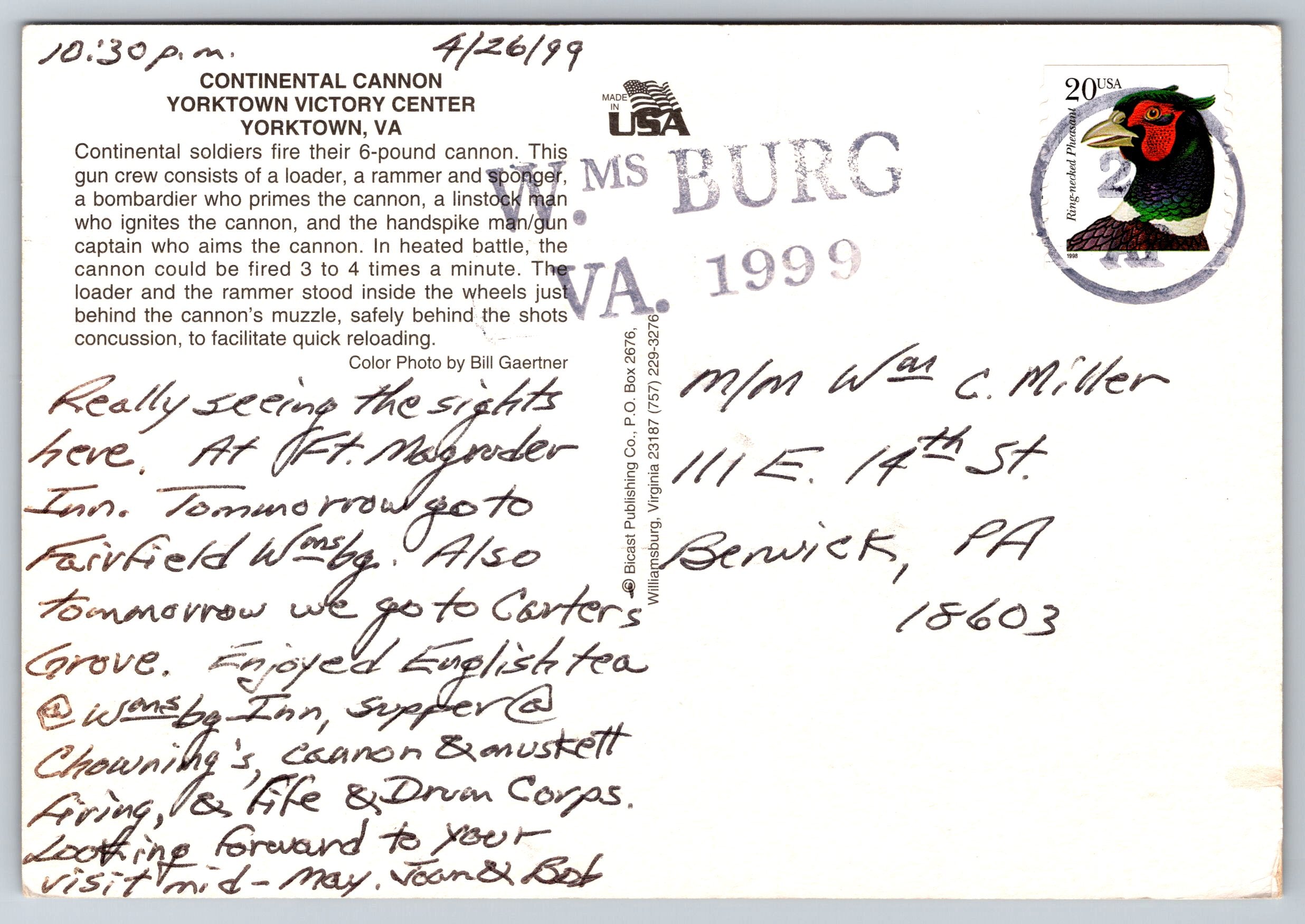 Continental Canon, Yorktown, Virginia, Vintage Post Card