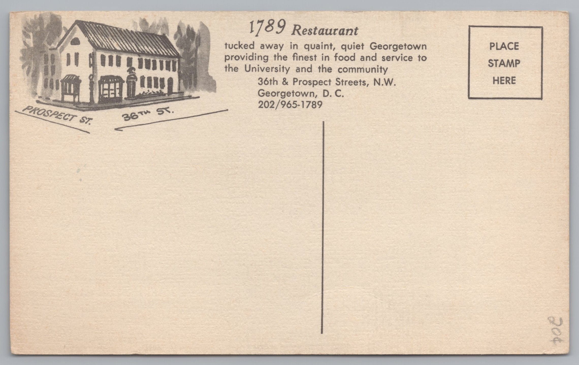 1789 Restaurant, Vintage Post Card.