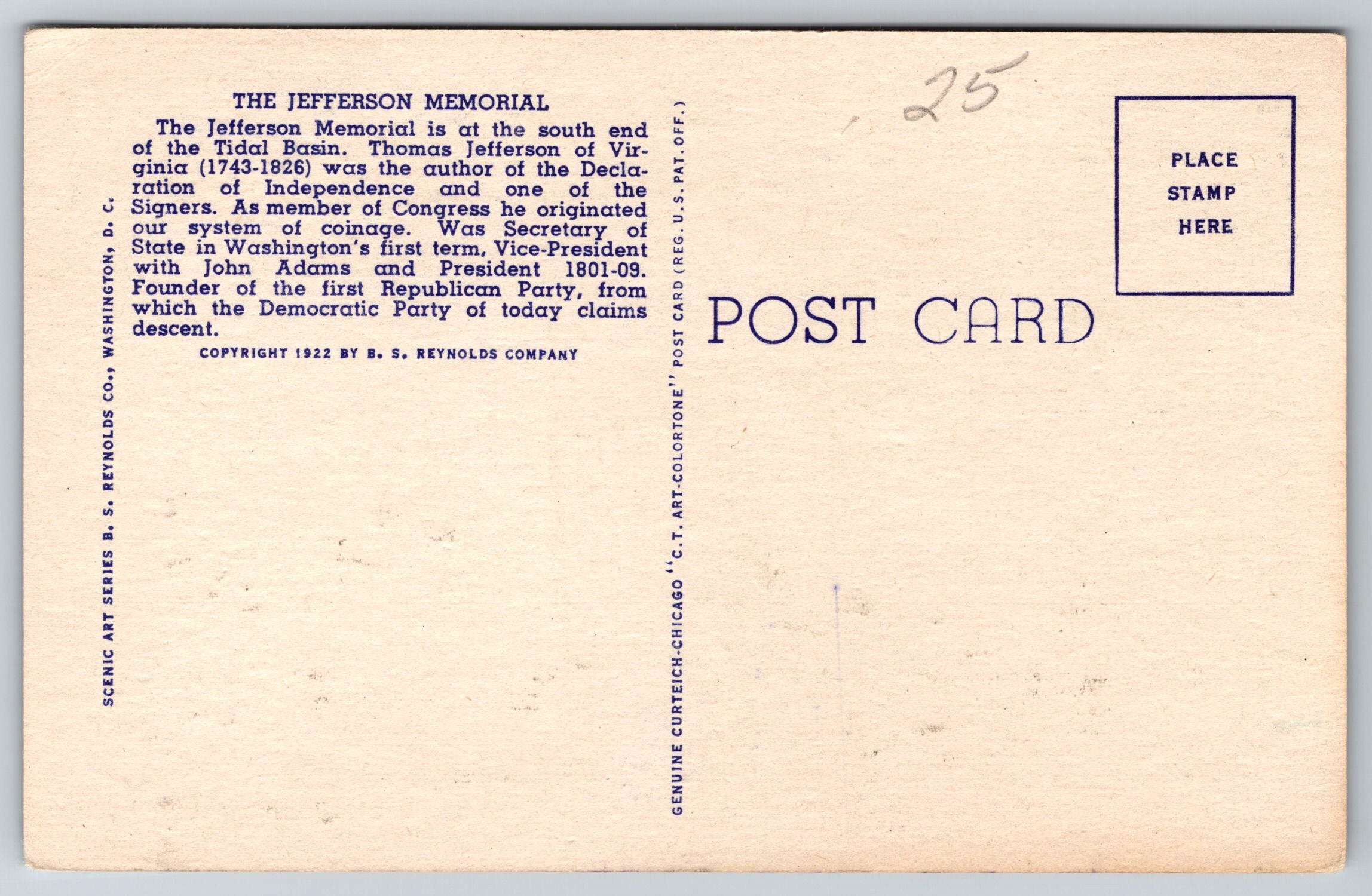 Thomas Jefferson Memorial, Washington DC, USA, Vintage Post Card