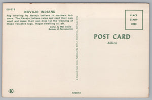 Navajo Indians, Rug Weaving, Northern Arizona, Vintage Post Card.