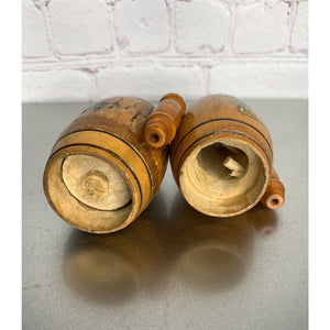 Vintage Wood Barrel Salt & Pepper Shakers Pine Cones Watkins Glen NY