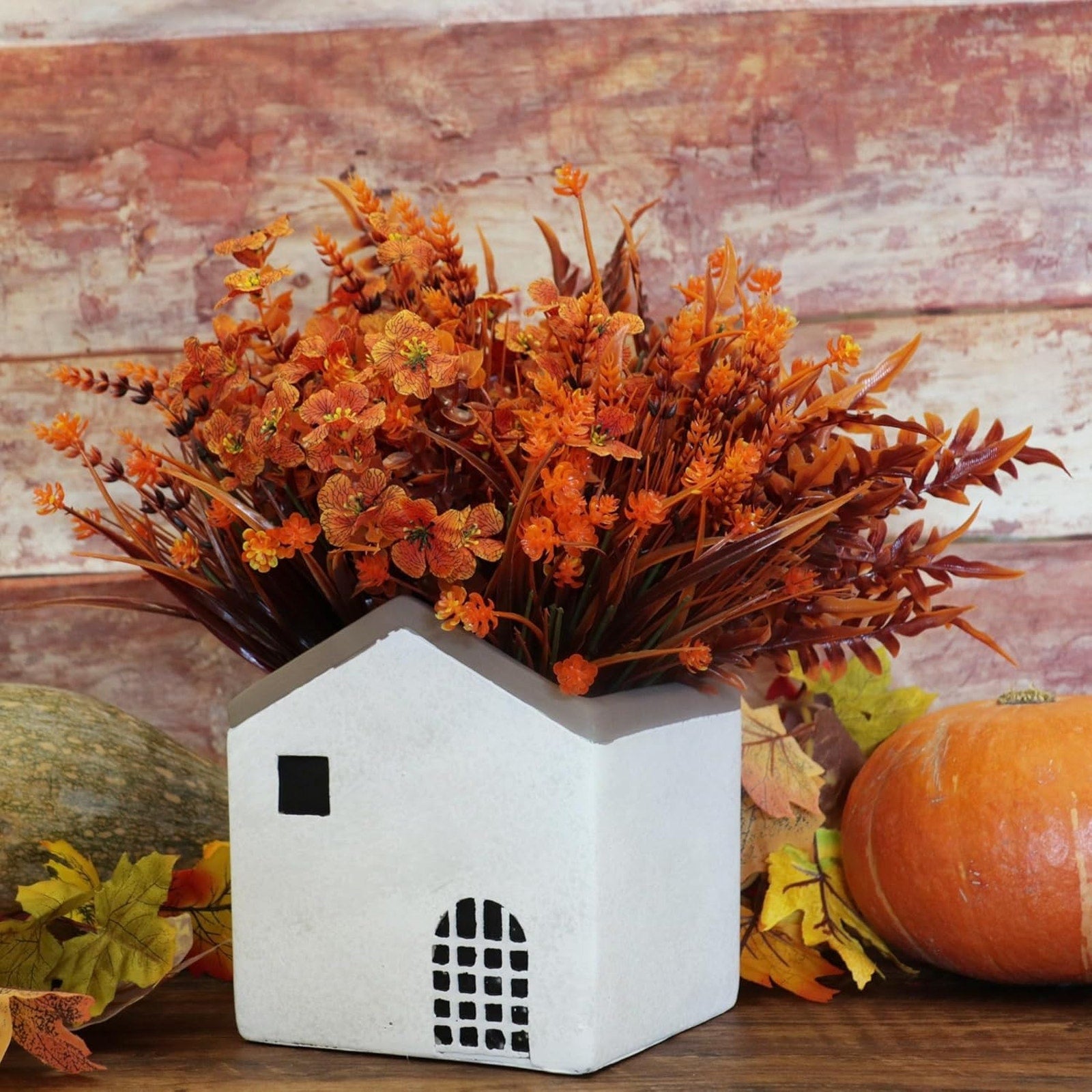 16 Bundles Artificial Faux Fall Mums Flowers Plants UV Resistant Mixed Orange