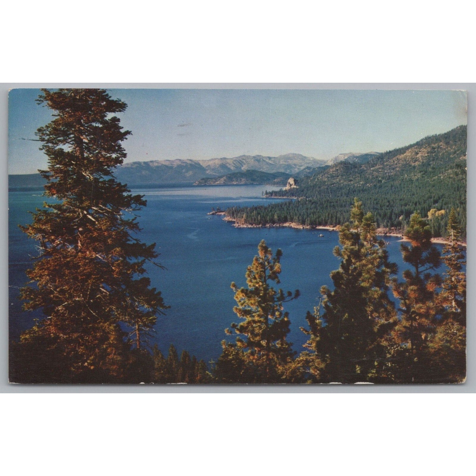 East Shores Of Lake Tahoe And Cave Rock, Vintage Post Card.