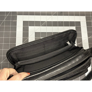 Black Faux Leather Multi Pocket Shoulder Strap Hangbag Purse