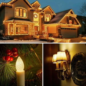 25 Pk C7 LED Replacement Holiday Light Bulbs Dimmable, E12 Base Sockets, W White