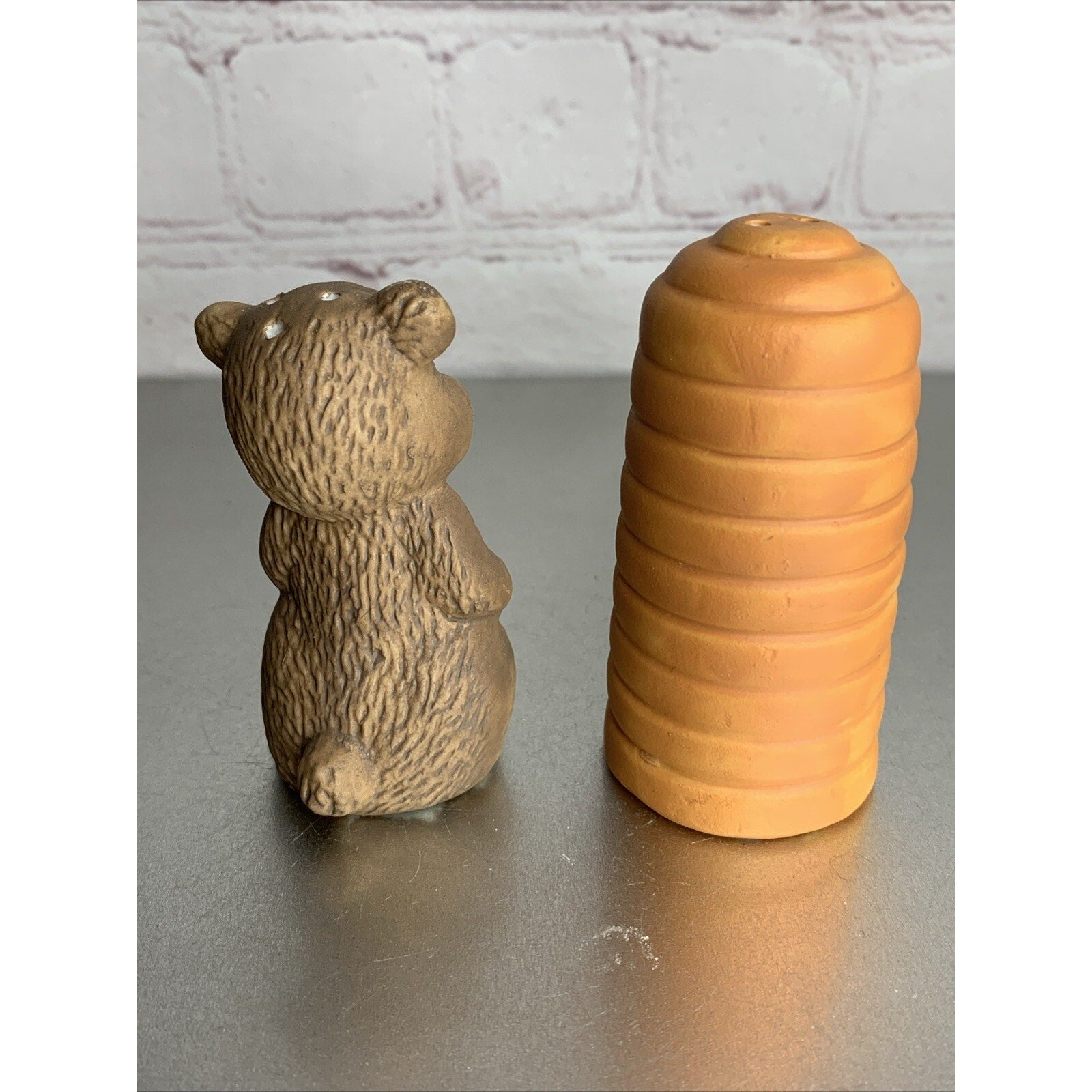Vintage Ceramic Bear and Beehive Ceramic Salt & Pepper Shakers