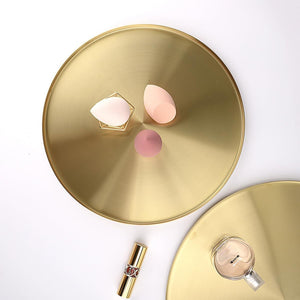 FREELOVE Gold Tray, Round Brass Serving Platter, Circle Decorative Plate 12"