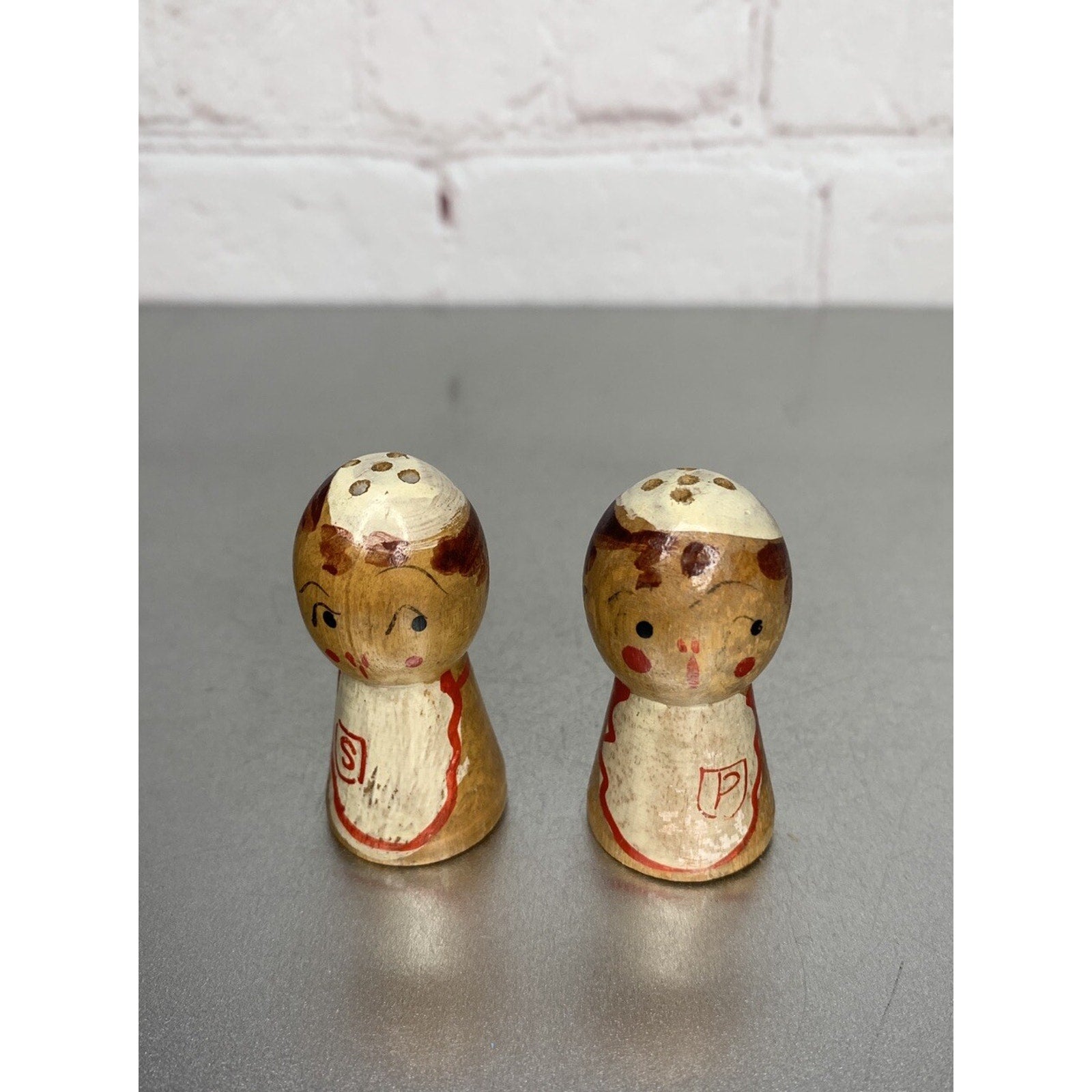 Vintage Chef Wood Salt & Pepper Shakers 1950's Japan Mini