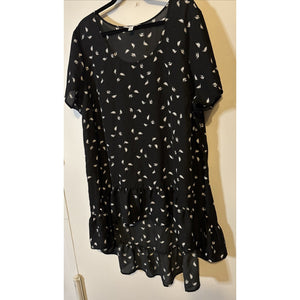 Boutique Black w/White Print Short Sleeve High Low Ruffle Bottom Blouse Size 3X