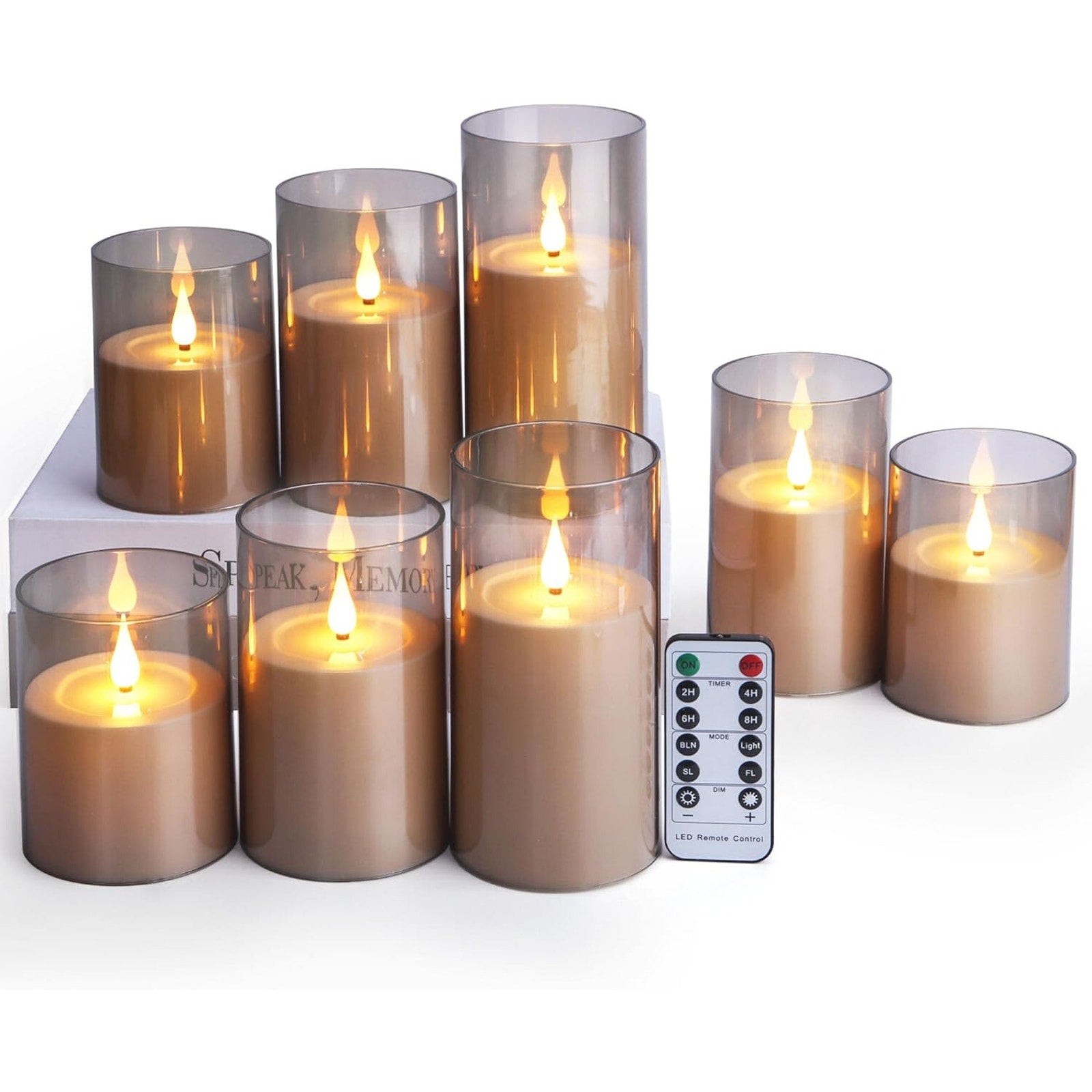 Flameless Pillar Candles Battery Operated Set of 8, LED Candles w/Remote 3 Sizes