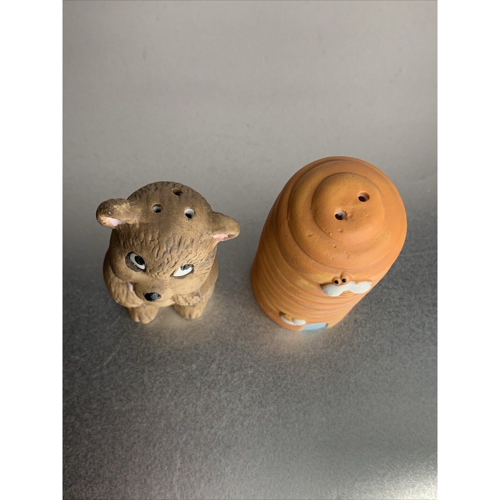 Vintage Ceramic Bear and Beehive Ceramic Salt & Pepper Shakers