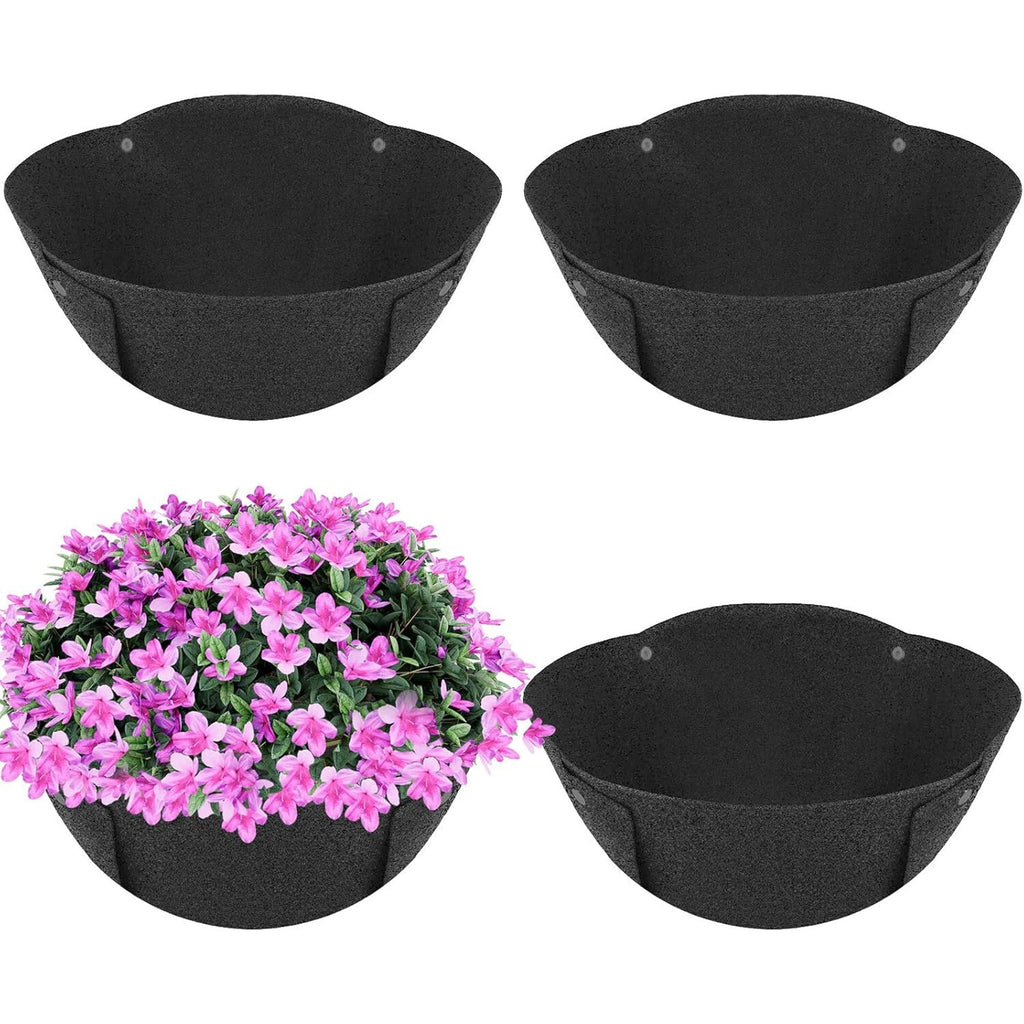 Hanging Planter Basket Liners 4 Pack 14" Round Fabric Liners w/Snaps Woven Black