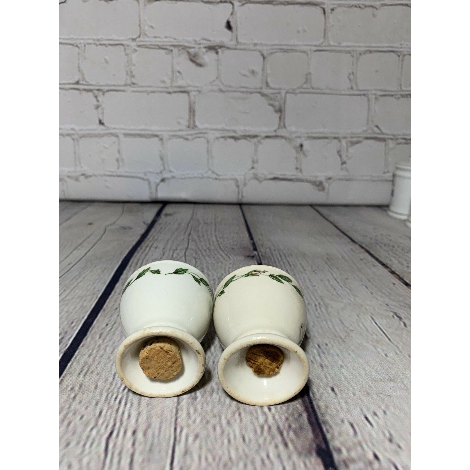 Vintage MCM White Rose Vines Handpainted Fine Porcelain Salt & Pepper Shakers