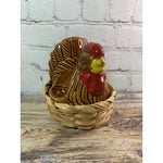 Ceramic Chicken Hen In Basket Salt Pepper Shaker Napkin Holder Brown Giftco