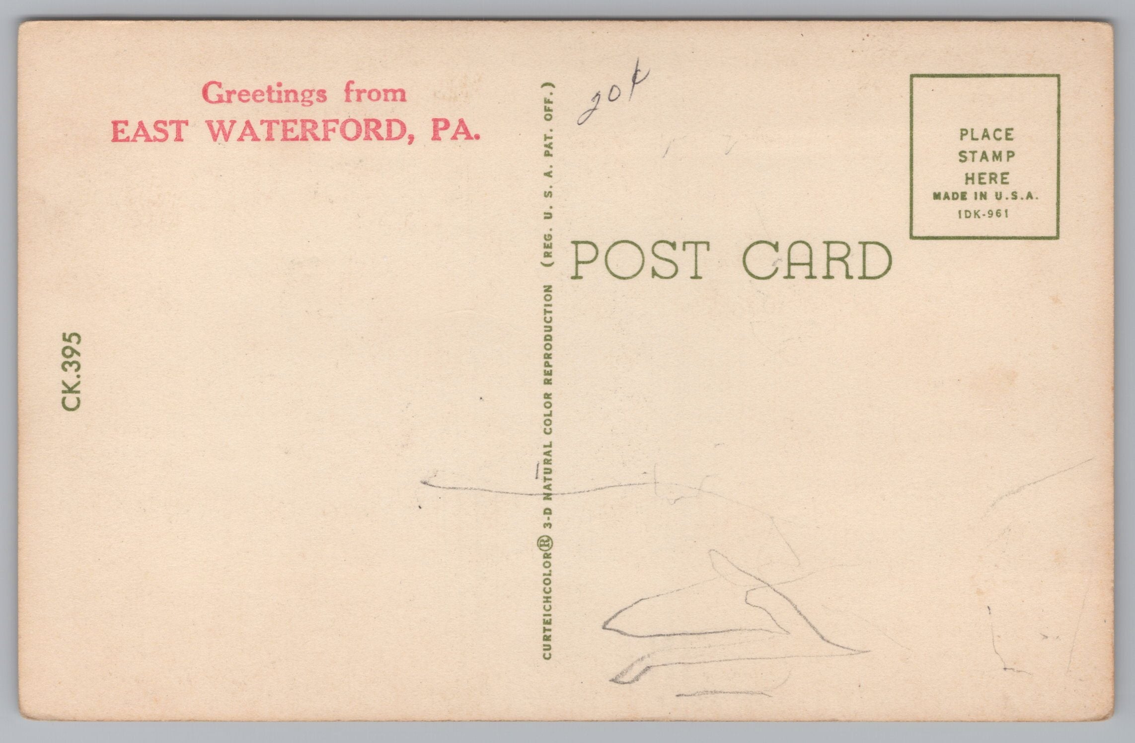 Carefree Days, East Waterford, Pennsylvania, Vintage Post Card.