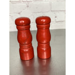 Vintage Round Wood Salt & Pepper Shakers Red w/Handpainted Floral Design
