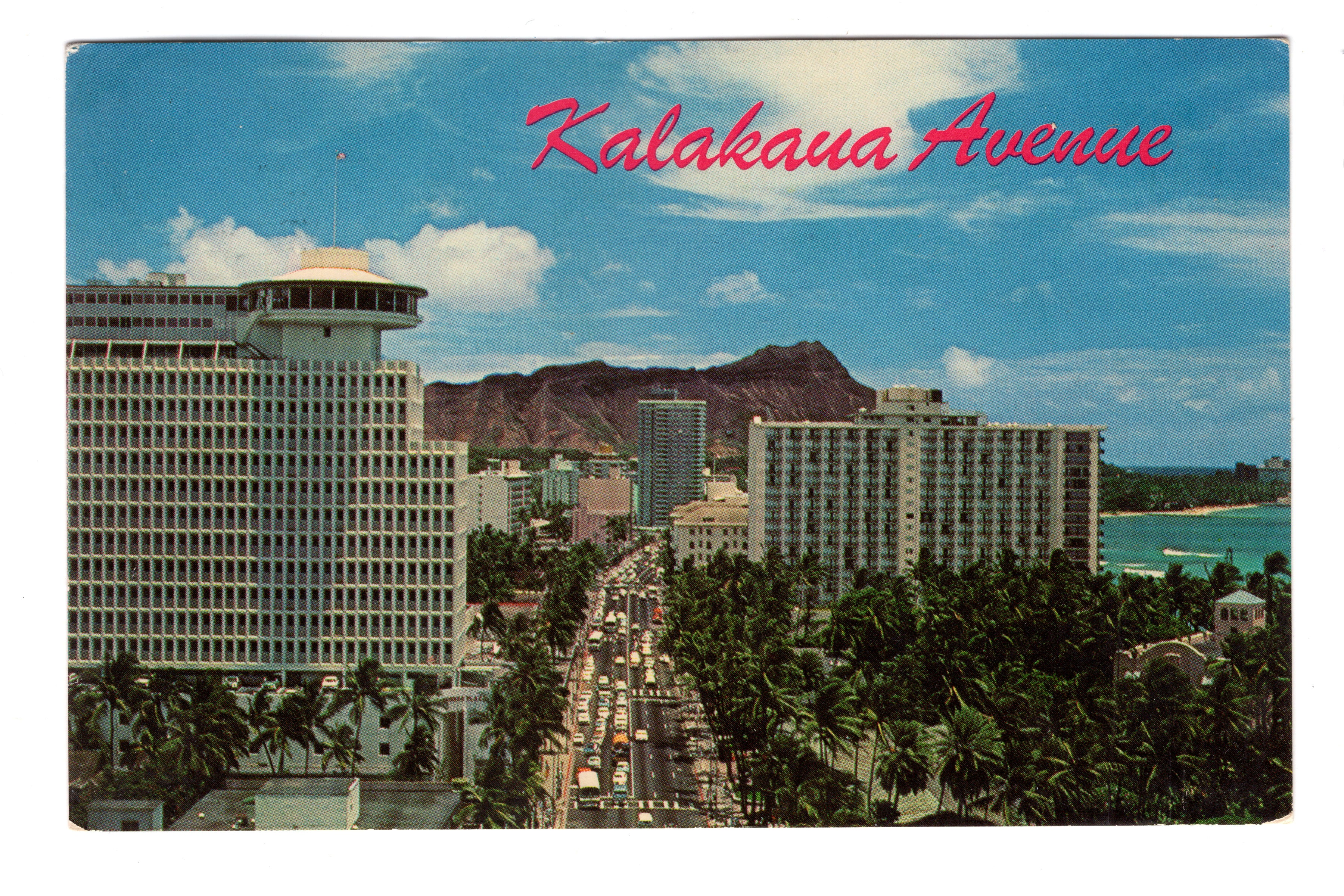 Kalakaua Avenue, Waikiki Main Street, Hawaii, Vintage Post Card