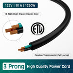 3-Prong Straight to 90 Degree Angled Plug Replacement Power Cord 15 Ft, Heatproof Flexible Durab