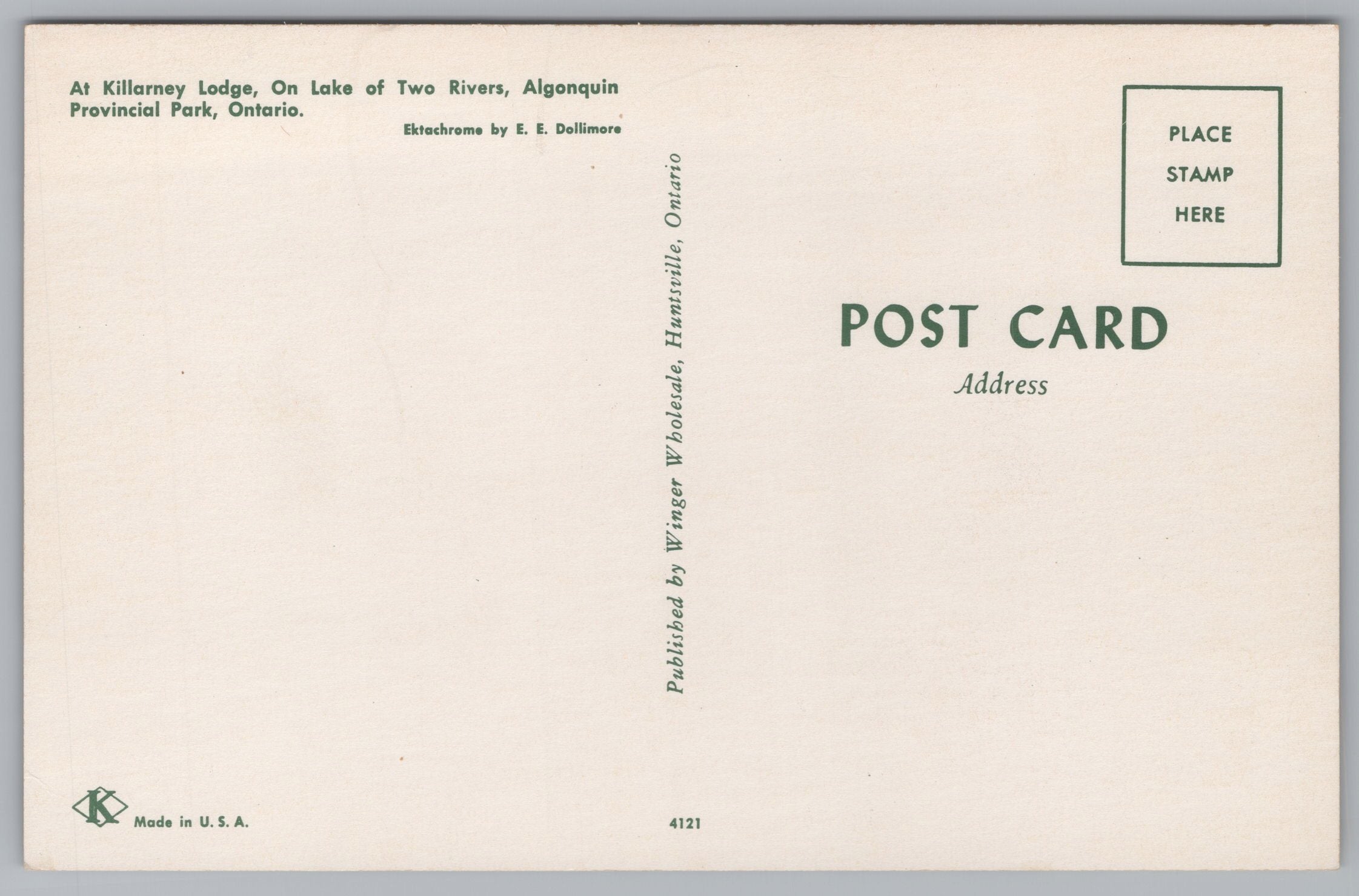 Killarney Lodge, Algonquin Provincial Park, Ontario, Canada, Vintage Post Card.