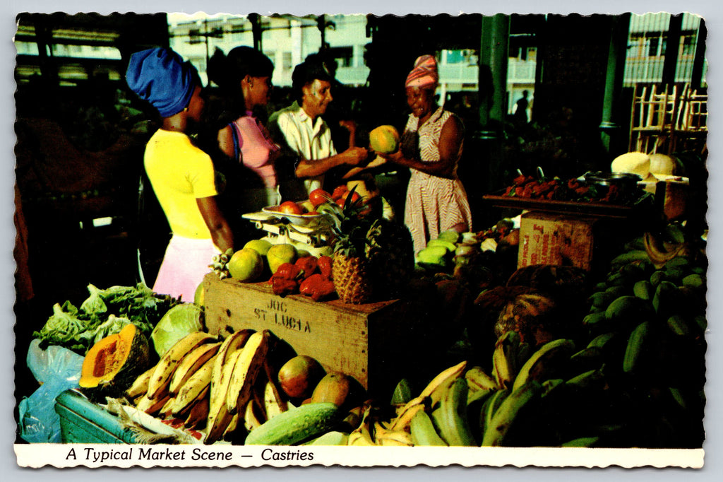 Castries, Market Scene, Produce, Vintage Post Card
