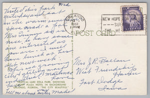 People at Tropical Lake, Eola Park, Orlando, Florida, Vintage Post Card.