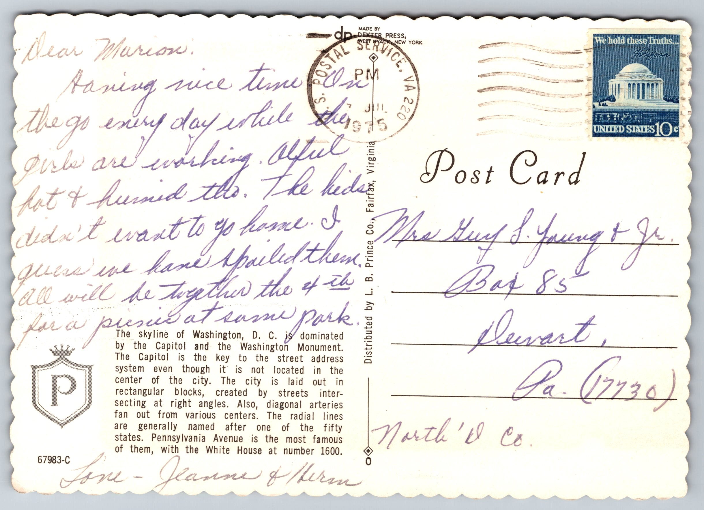 Washington DC Locations,Attractions Vintage Post Card