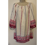 Velzera Women’s 3X White w/Multi PatternEmbroidered Bohemian Costal Tasseled Top