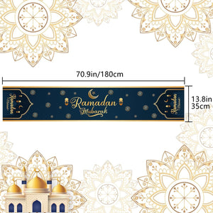 Ramadan Mubarak Table Runner Table Decorations - Ramadan Mosque Lantern Islamic Happy Ramadan Mubarak Party Supplies Decorations, 13.8x70 inches