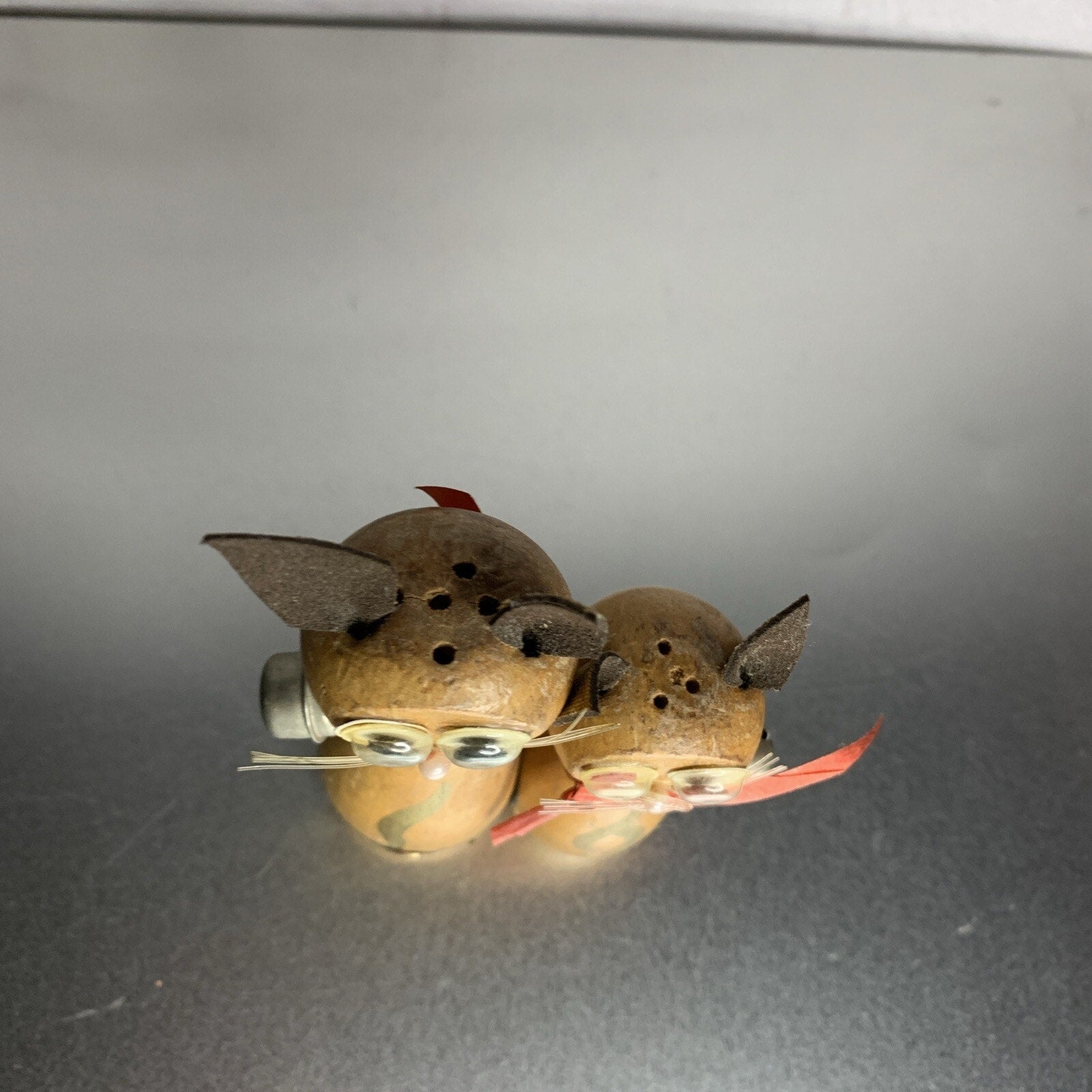 Vintage Wooden Enesco Magnetic Cat Couple Salt & Pepper Shakers Japan