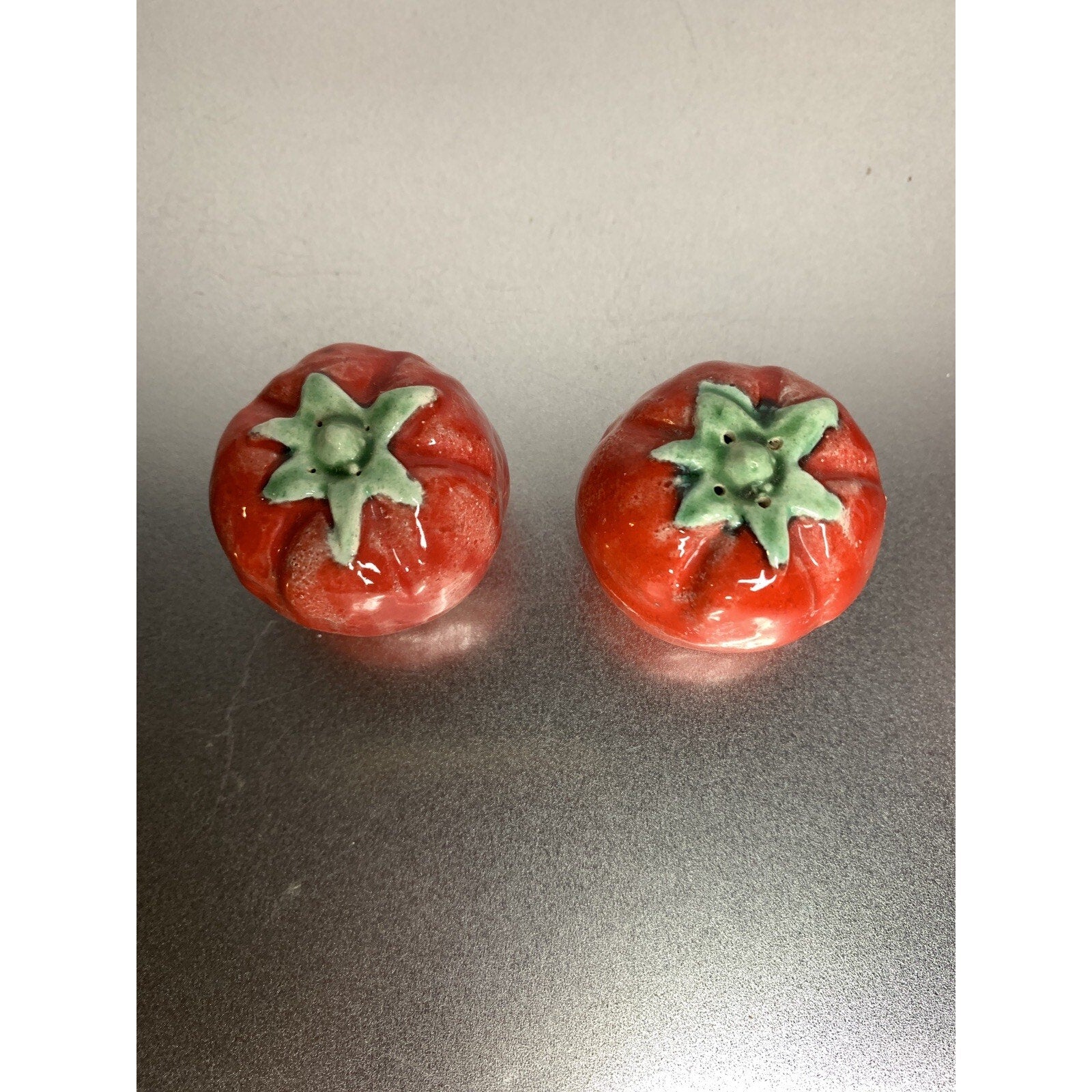Vintage Mini Tomato Salt & Pepper Shakers Ceramic