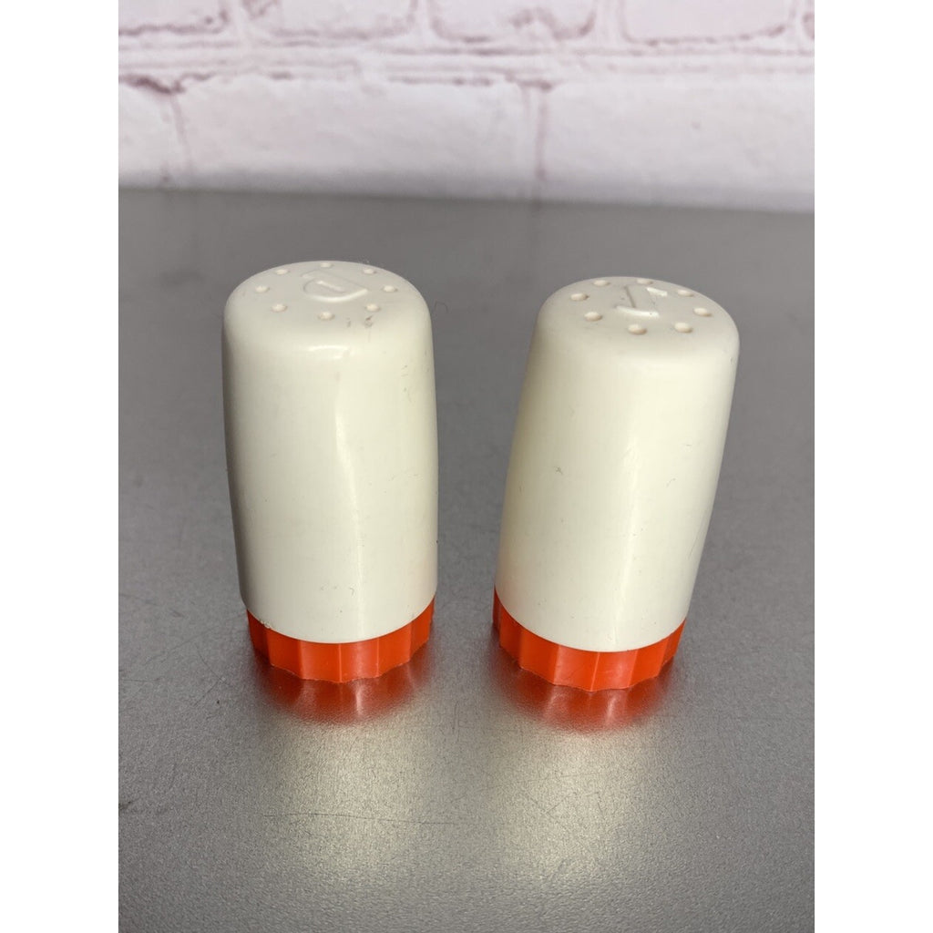 Vintage Retro Column Pillar Salt & Pepper Shakers White Red Plastic
