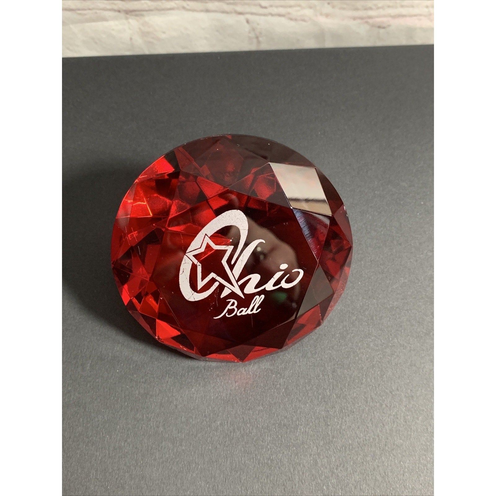 Ohio Ball Large Art Glass Ruby Red Diamond Shaped Paperweight 3 1/2” Round