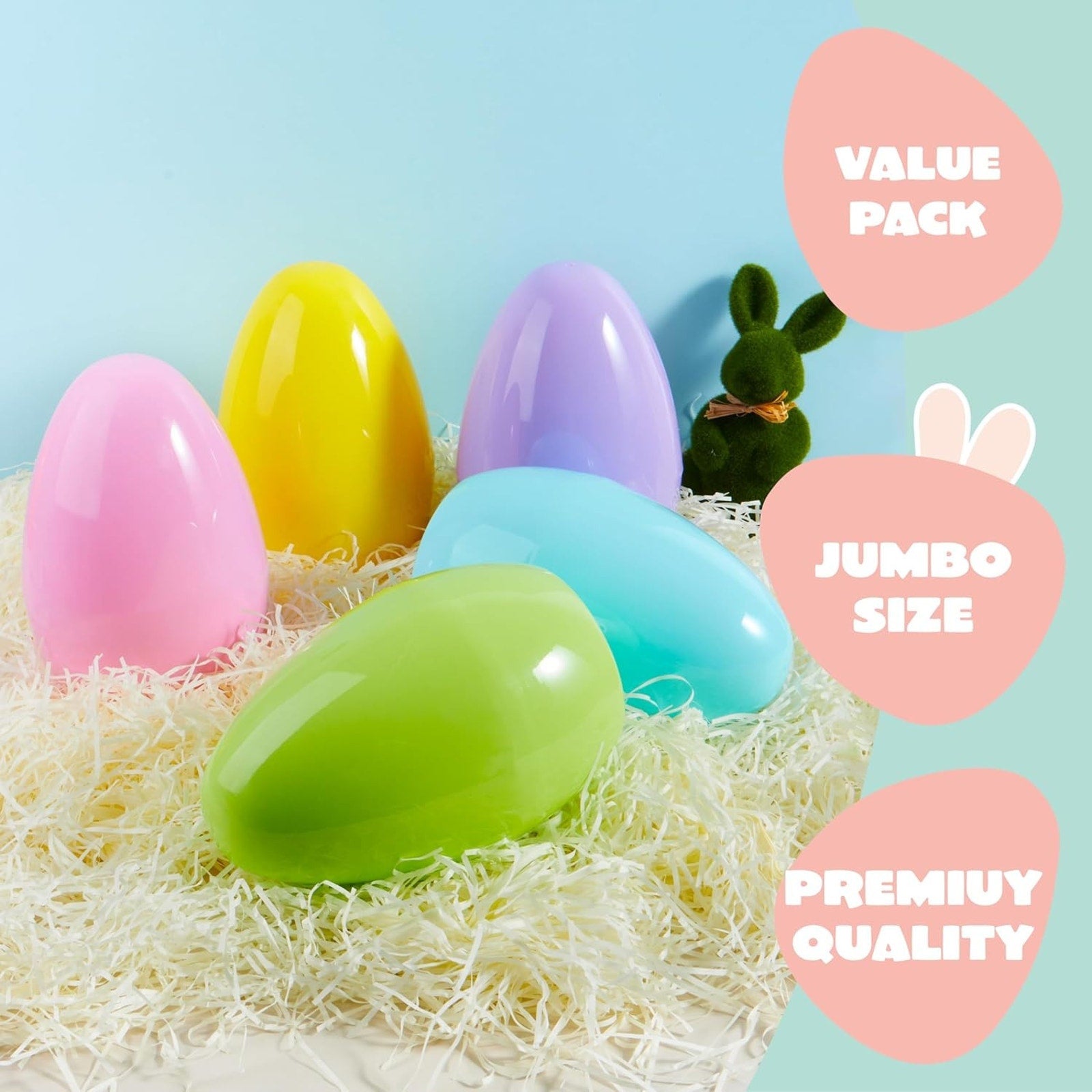 10" Jumbo Easter Eggs, 6PCS Pastel Color Plastic Easter Eggs, Easter Egg Hunt