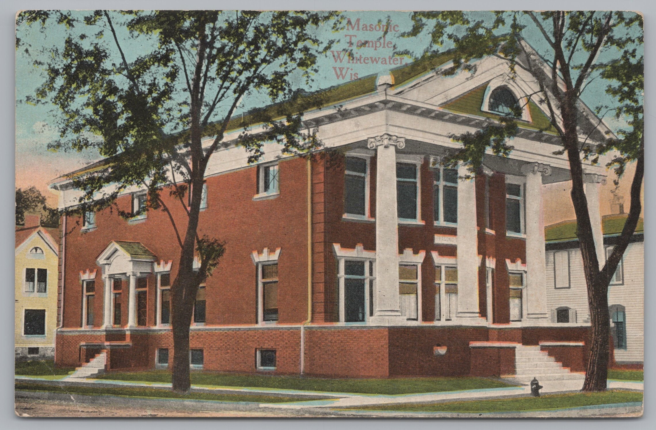 The Masonic Temple Of Whitewater, Wisconsin, USA, Vintage Post Card.