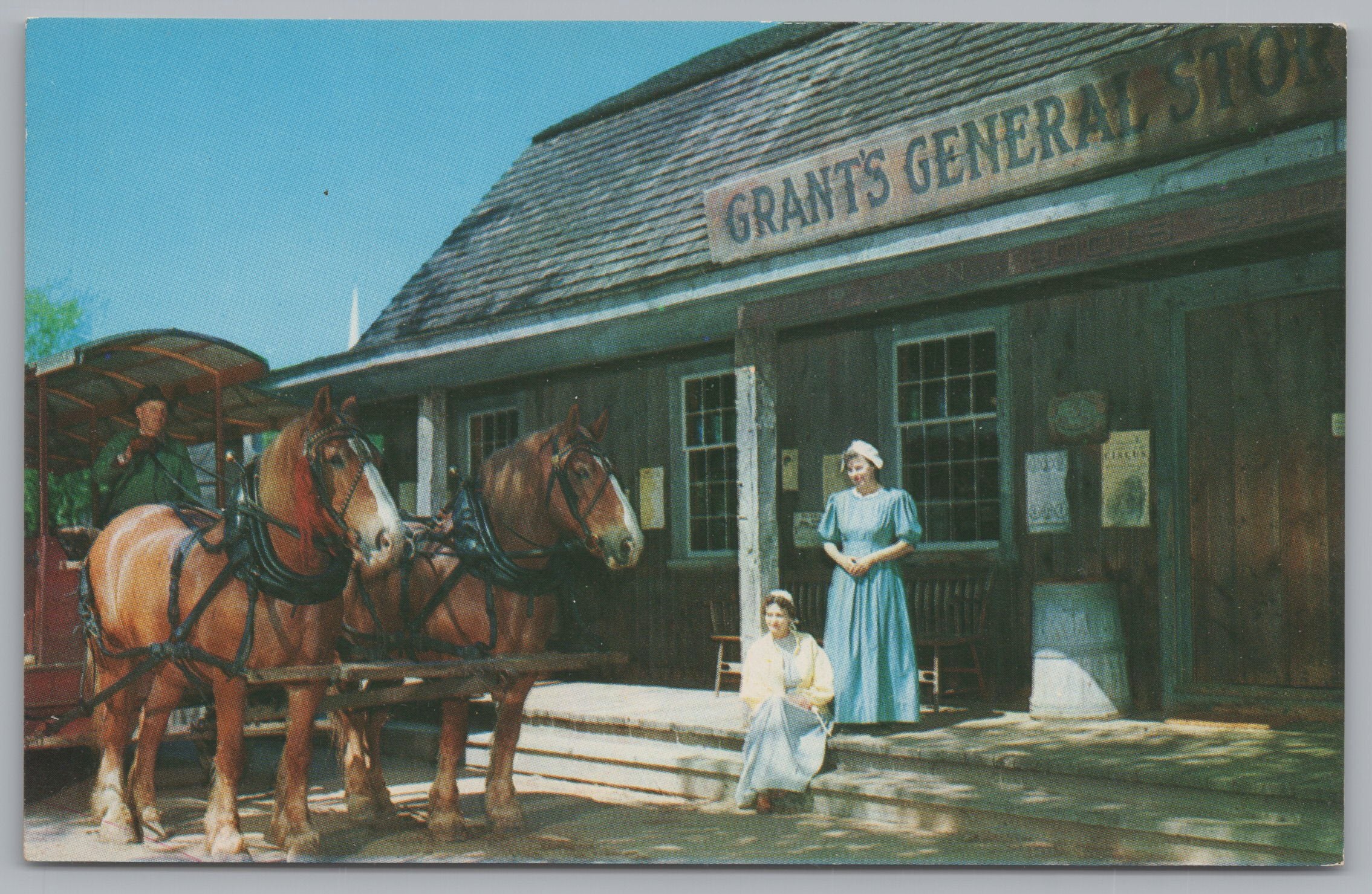 Miner Grants General Store, Horse and Carriage, Vintage Post Card.