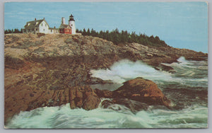 A Lighthouse On The Rockbound Coast Of Maine, USA, Vintage Post Card.