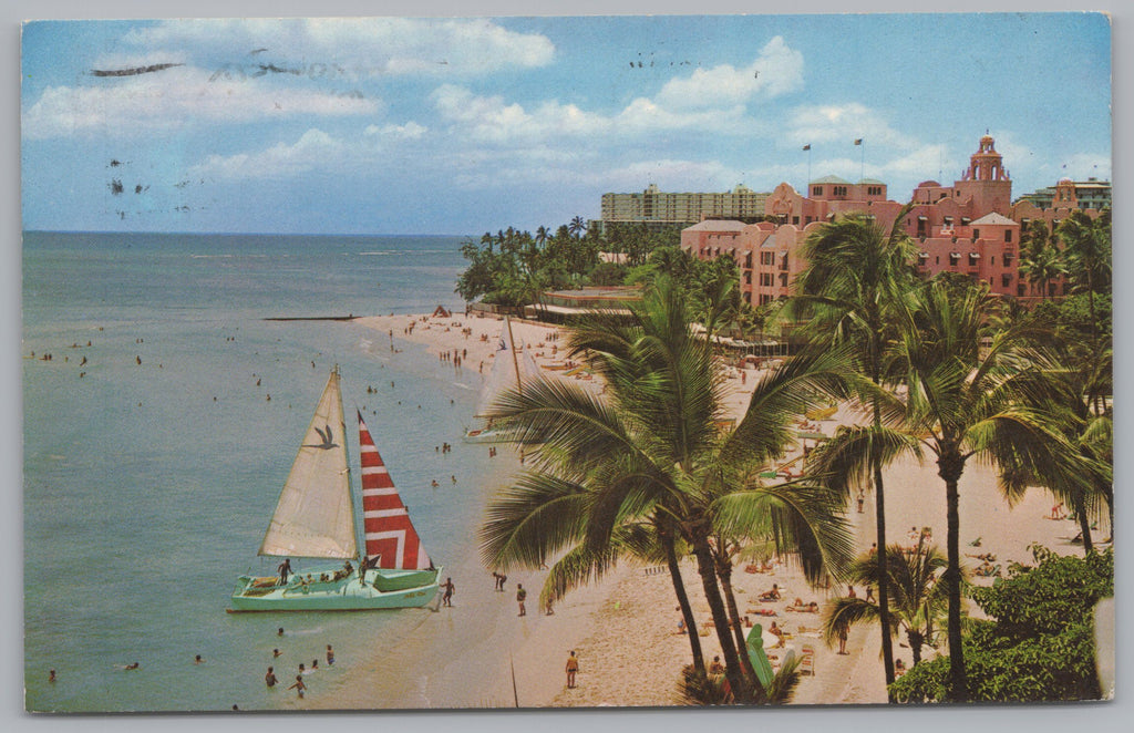 The Royal Hawaiian Hotel And The Waikiki Beach, USA, Vintage Post Card.