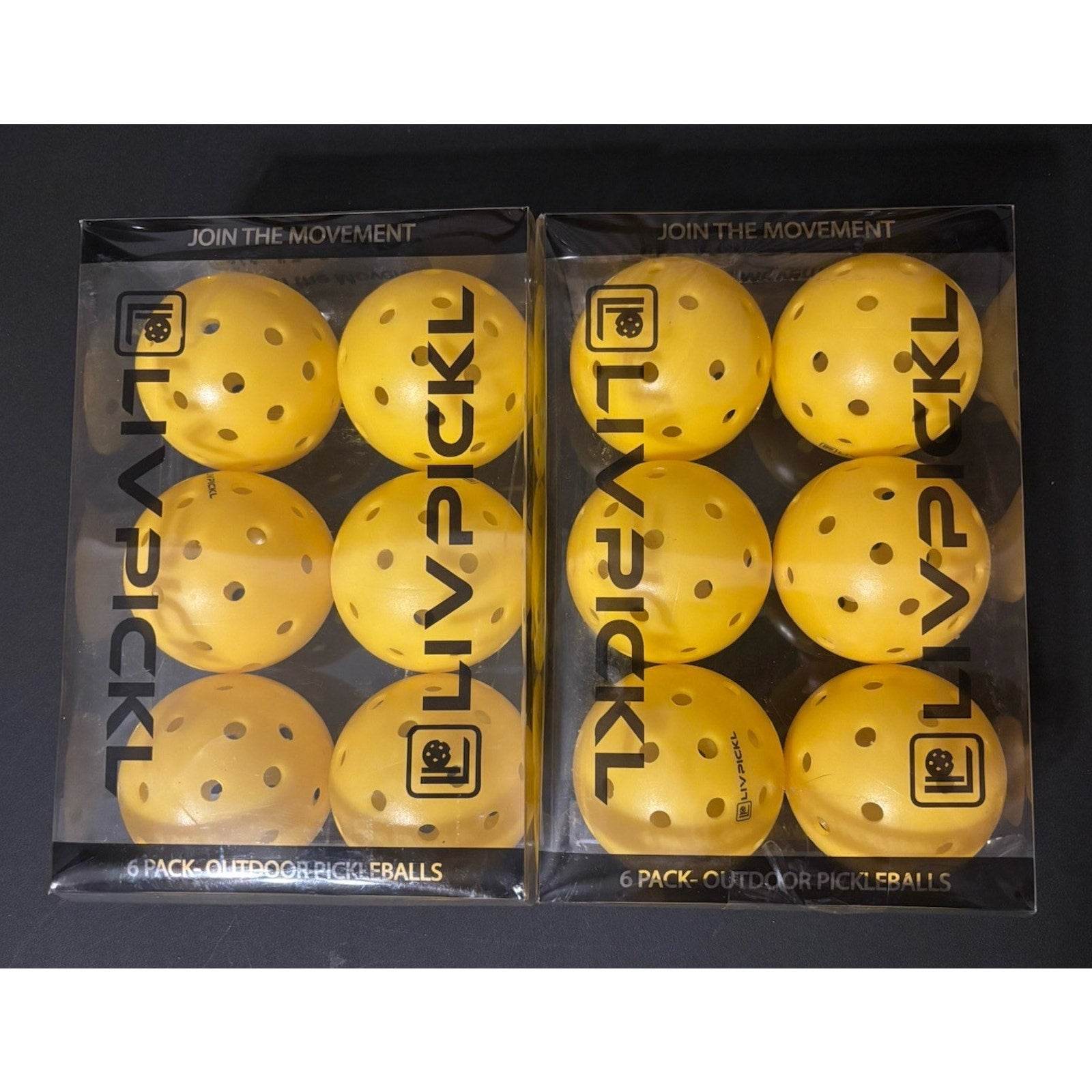 Pickleballs 40 Holes, Outdoor, Hard Court, High Visibility, Two 6 Packs/12 Balls