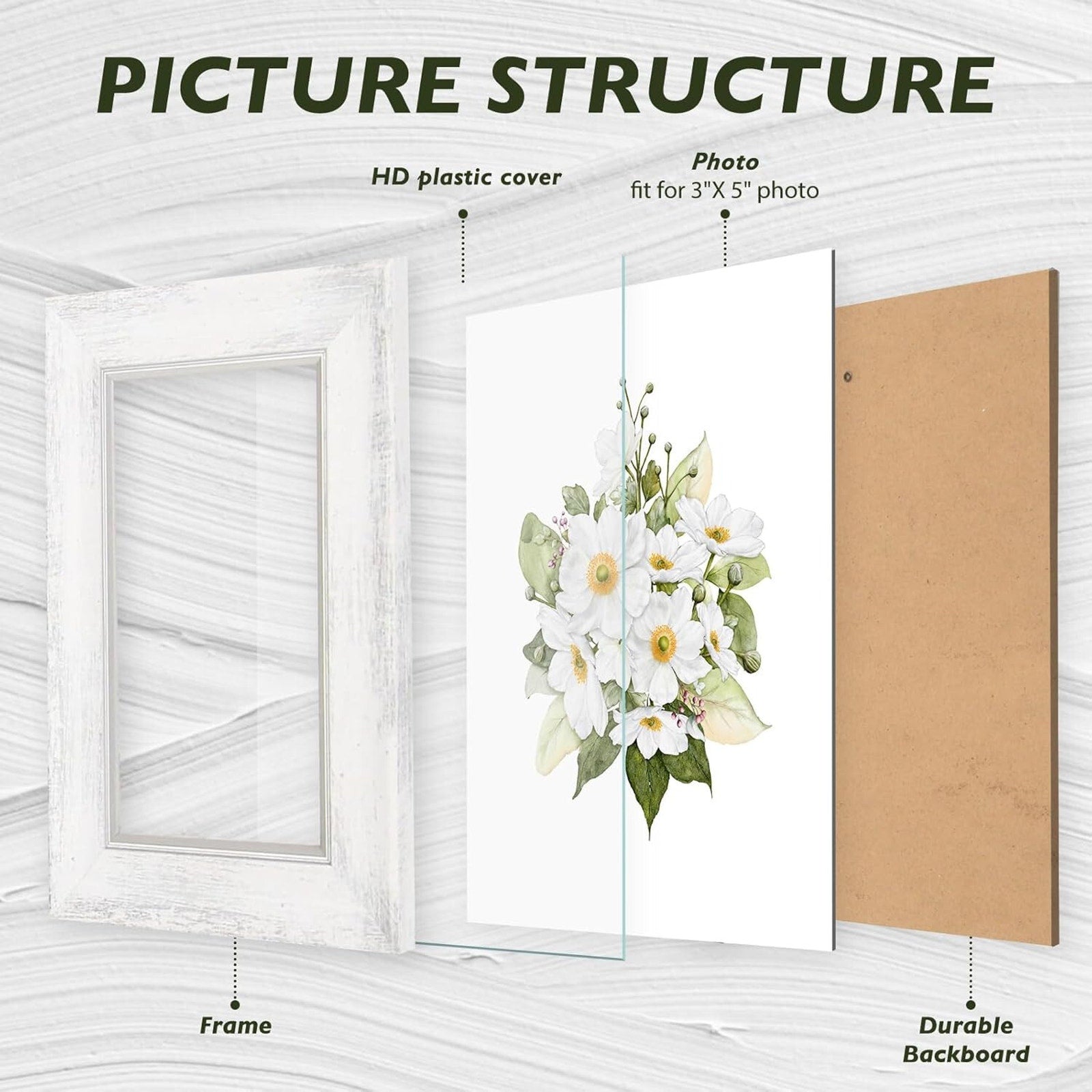 3x5 Picture Frames Set of 4 with Opening Size 2.6''x4.6'', Rustic Photo Frame