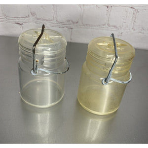 Vintage Wire Bale Clear Plastic Canister Salt & Pepper Shakers Hong Kong