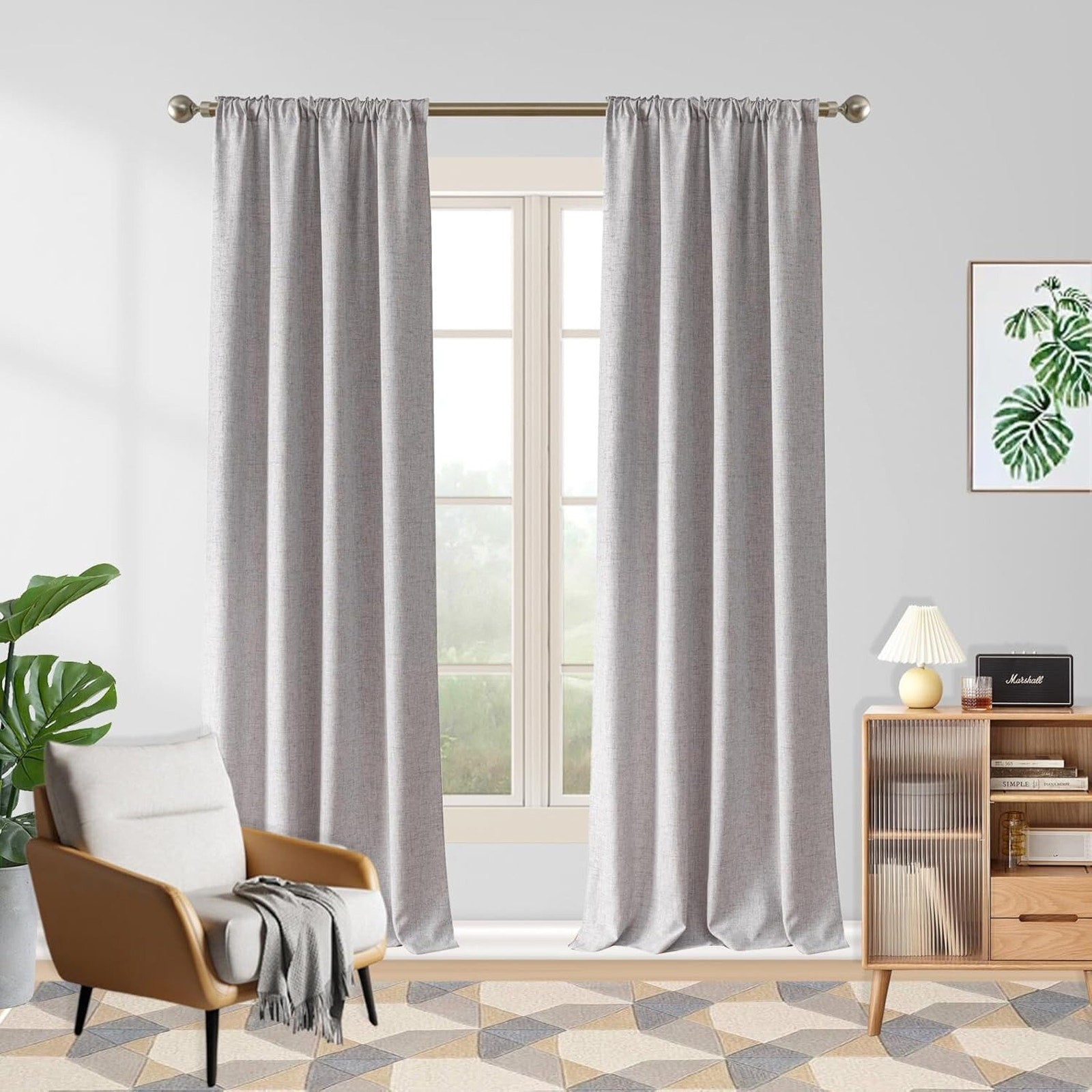 Linen Blackout Curtains Full Light Blocking 2 Panels 52Wx84L/ Light Gray