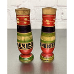 Vintage Wood Mexico Salt & Pepper Shakers Round Stripe Design